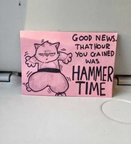 Peppy the Cat Hammer Time Motivational Post It Note