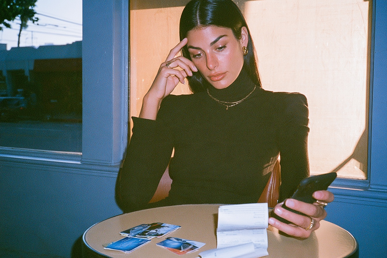 A woman looking at what money she has saved and what she can spend to purchase things