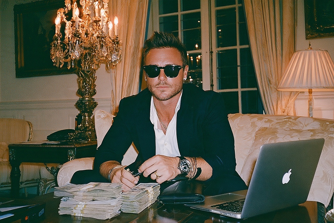 Wealthy man managing his money with his credit card and cash