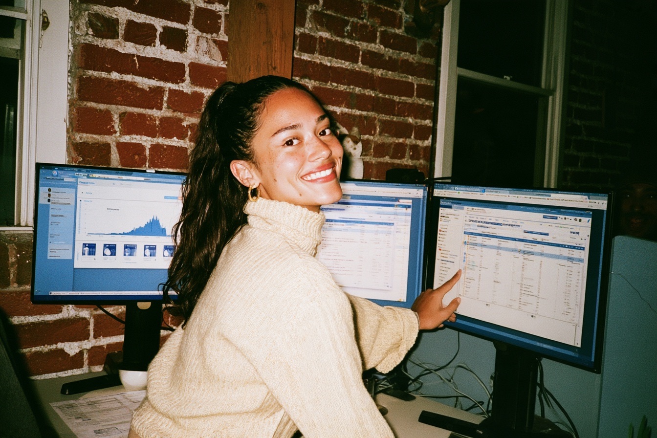 Woman looking at branding and marketing dashboard on her computer