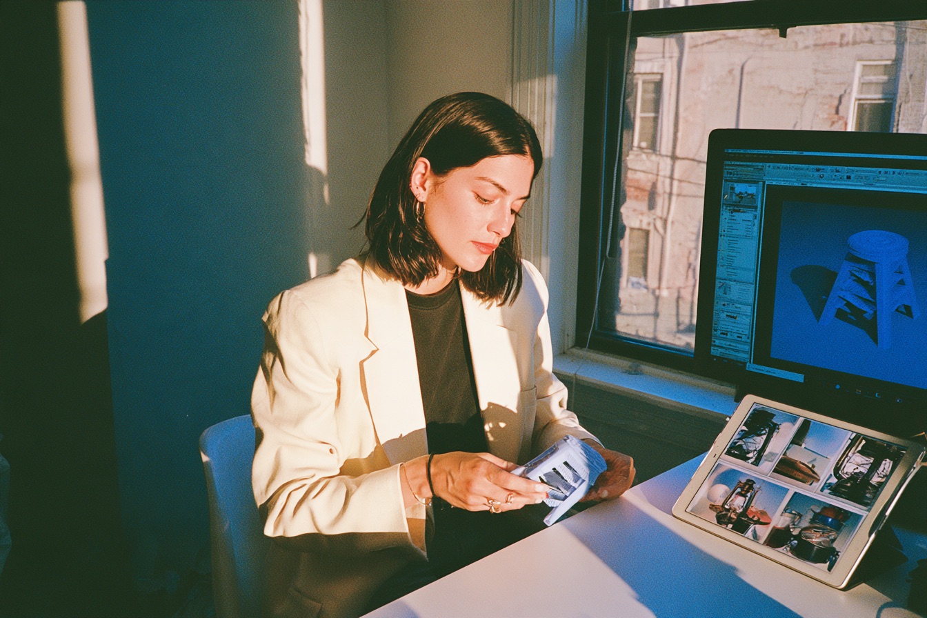 Woman working with 3d AI software to create digital sellable assets